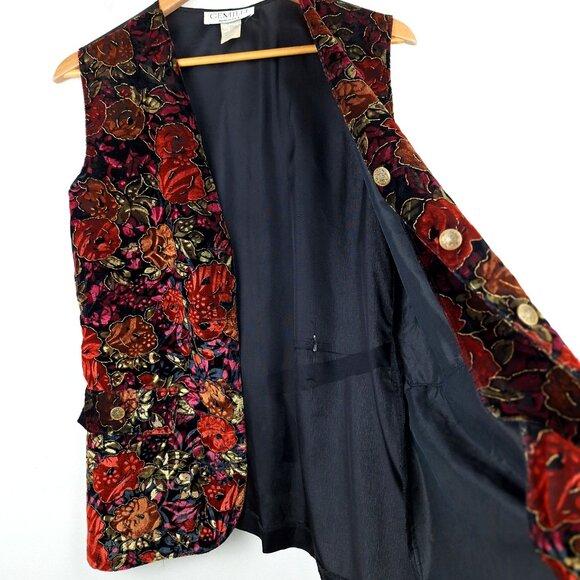 Velvet Flower Vest Waistcoat Size S. Button Up Whimsigoth Fairy Grunge Tapestry - Picture 8 of 16